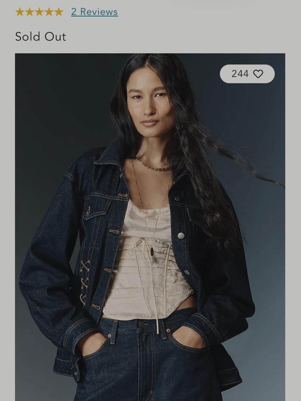 Anthropologie Dark Indigo Denim Corset Jacket with Gold Buttons